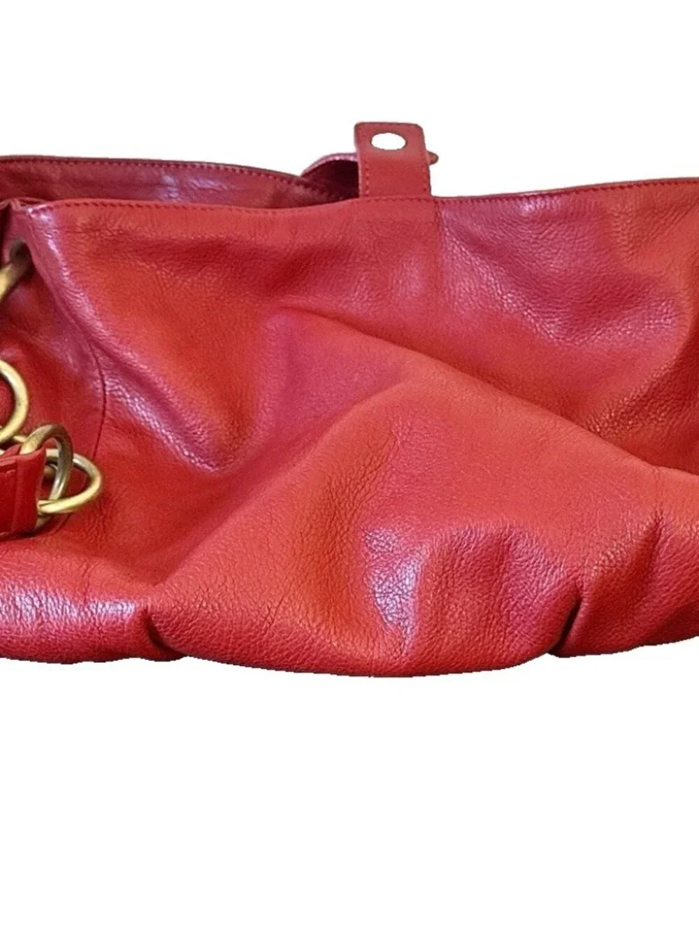 LUPO Leather Shoulder Hobo Bag Red Chain Handle